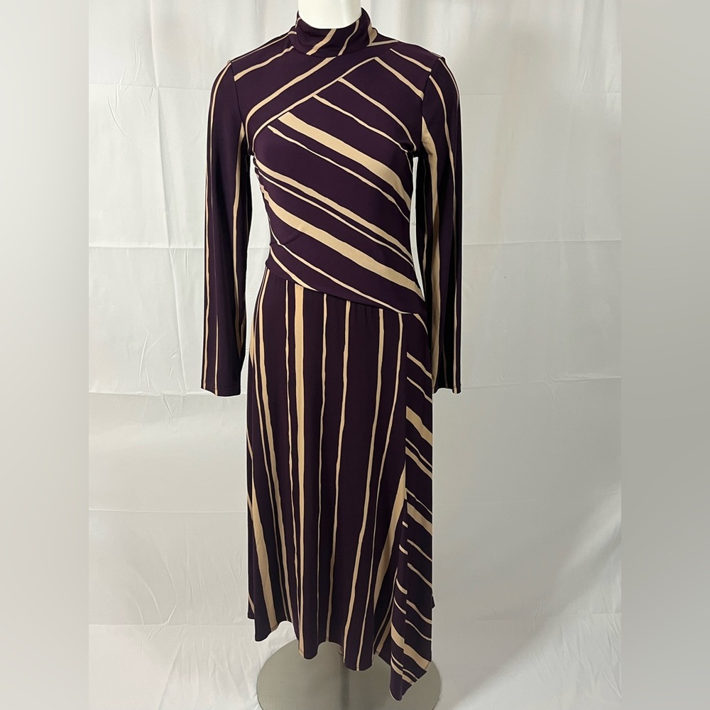 Taylor Burgandy Striped Long Dress Sz 6